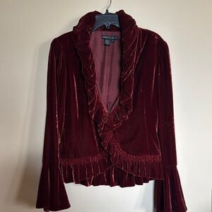 Lafayette 148 New York Velvet Ruffled Jacket in Deep Red! Size 12